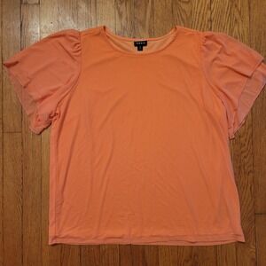 Torrid 0 Coral Orange Flutter Sleeve Sheer Mesh Overlay Top Challis L 12 Summer